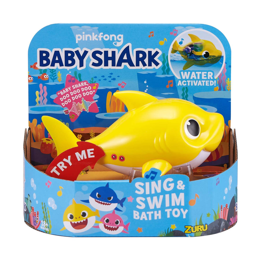 Robo Alive Junior Baby Shark Battery-Powered Sing and Swim Bath Toy by ZURU - Baby Shark (Yellow)