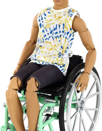 Barbie Ken Fashionistas Doll #167 with Wheelchair & Ramp Wearing Tie-Dye Shirt, Black Shorts, White Sneakers & Sunglasses, Toy for Kids 3 to 8 Years Old
