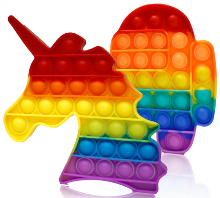 bakshee Pack of 2 Push Pop Bubble Fidget Sensory Toy for Stress, Anxiety - Poppet Fidget Toy to Improve Focus - Gift for Autism Special Needs, Kids, Girls, Boys ( Rainbow - Unicorn and Among Us )