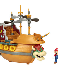 Super Mario Deluxe Bowser's Air Ship Playset with Mario Action Figure – Authentic In-Game Sounds & Spinning Propellers
