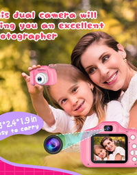 Seckton Upgrade Kids Selfie Camera, Christmas Birthday Gifts for Girls Age 3-9, HD Digital Video Cameras for Toddler, Portable Toy for 3 4 5 6 7 8 Year Old Girl with 32GB SD Card-Pink
