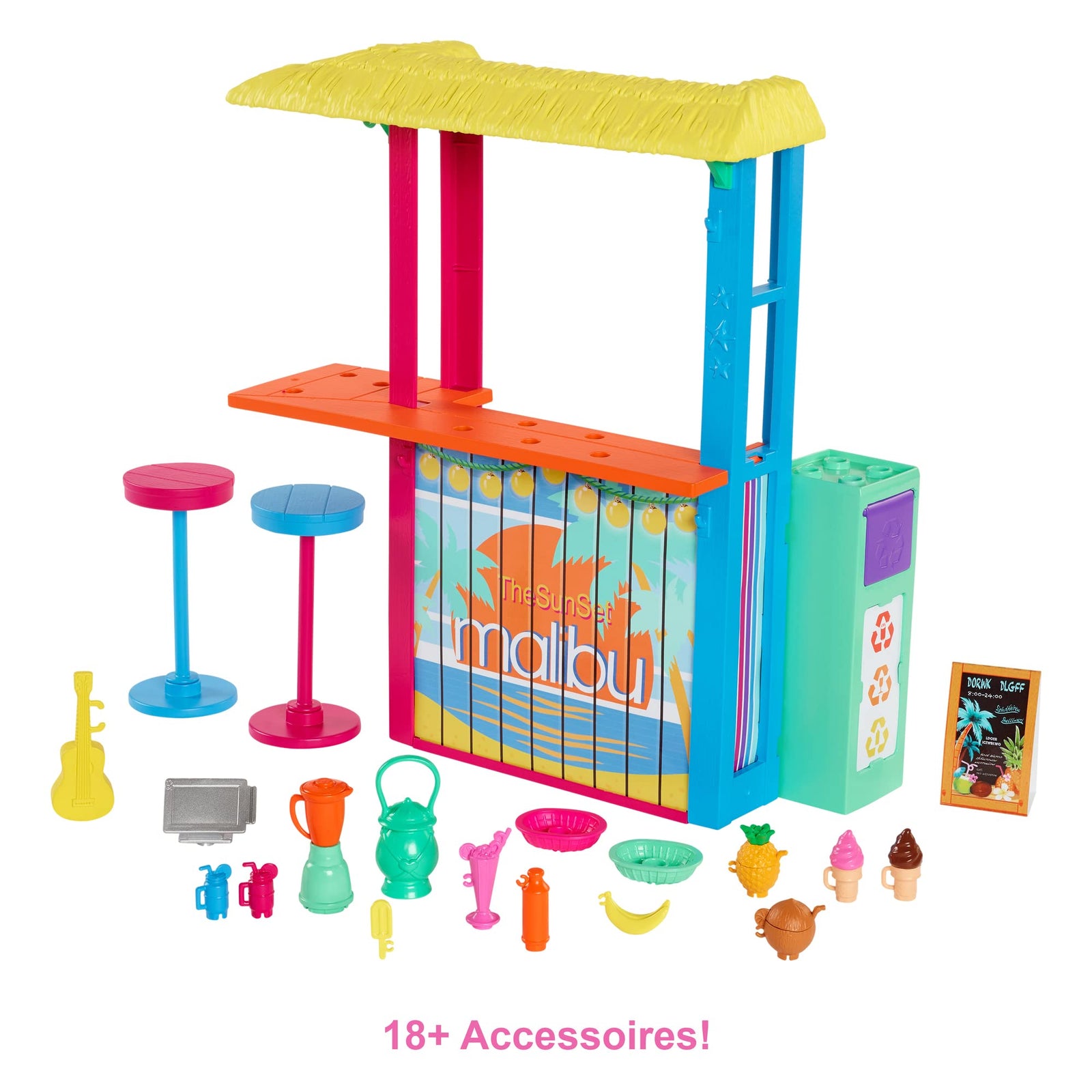 Barbie Loves The Ocean Beach Shack Playset with 18+ Accessories, Made from Recycled Plastics, Gift for 3 to 7 Year Olds