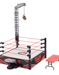 WWE Wrekkin Kickout Ring Playset 13-in (33.02-cm) x 20-in (50.8-cm) & 2 Modes: Randomized Ref & Springboard Launcher, Includes Crane, WWE Championship & Breakaway Table, Gift for Ages 6 Years Old & Up
