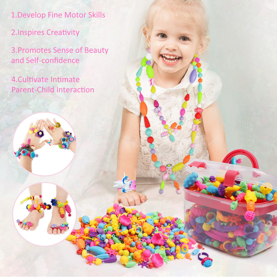 Pop Beads - 550+Pcs DIY Jewelry Making Kit for Toddlers 3, 4, 5, 6, 7 ,8 Year Old, Kids Pop Snap Beads Set to Make Hairband, Necklaces, Bracelets, Rings and Art & Crafts Creativity Toys for Girls Boys
