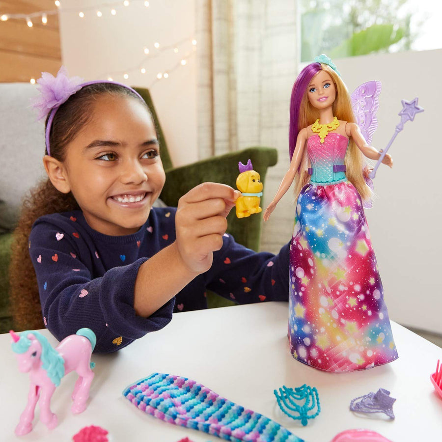 Barbie Dreamtopia Advent Calendar: Blonde Doll, 3 Fairytale Doll Fashions, 10 Accessories and 10 Storytelling Pieces Including 3 Pets, for 3 to 7 Years Old