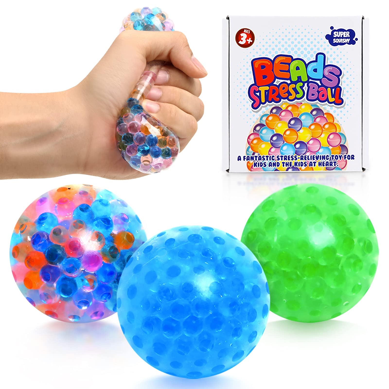 Lemostaar 3 Set Water Beads Stress Relief Squeezing Balls for Kids and Adults: Best Calming Tool to Relieve Anxiety, Vent Mood and Improve Focus, Soft Novelty Hand Grip Pressure Ball