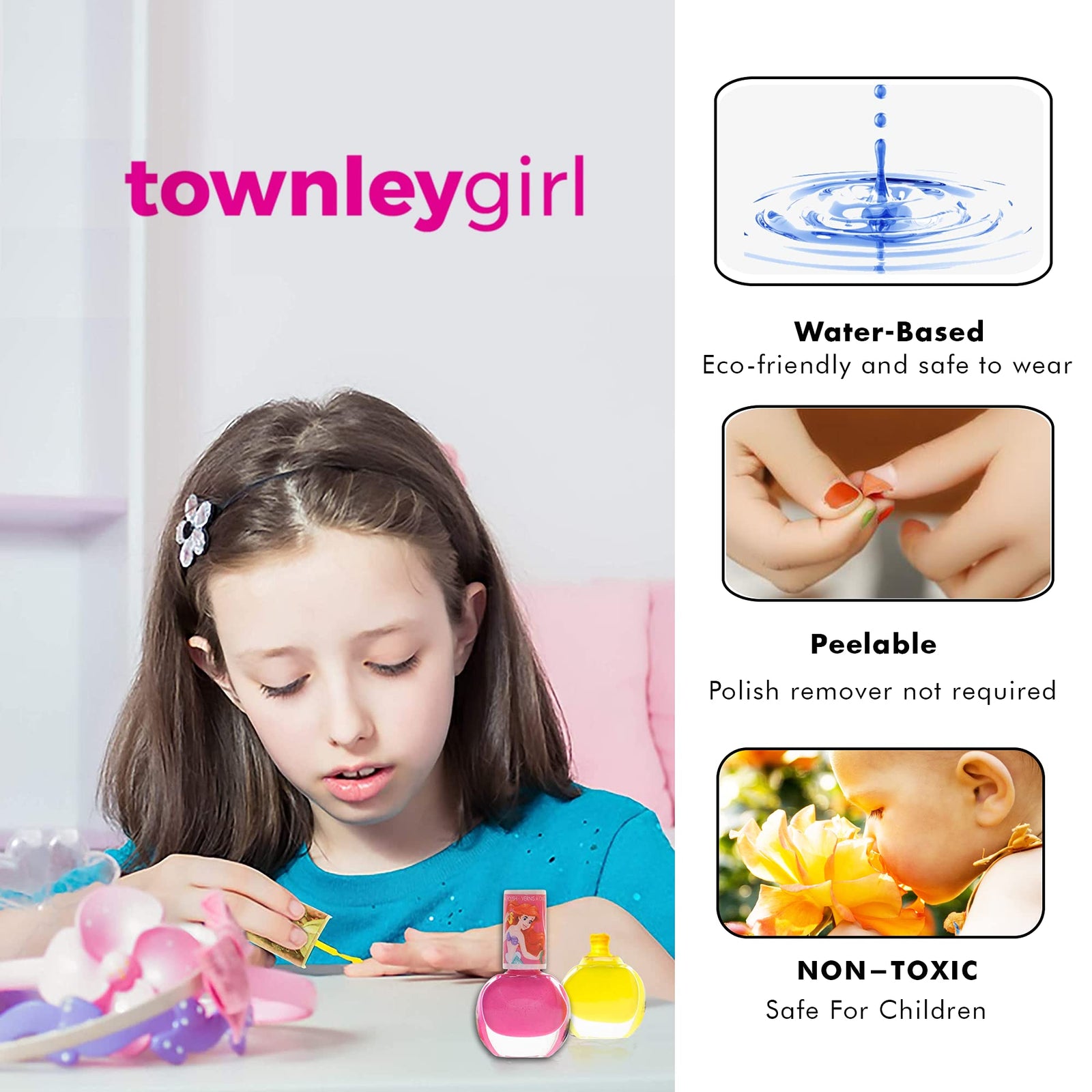 Disney Princess - Townley Girl Super Sparkly Cosmetic Makeup Set for Girls with Lip Gloss Nail Polish Nail Stickers - 11 Pcs|Perfect for Parties Sleepovers Makeovers| Birthday Gift for Girls 3 Yrs+