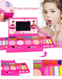 Tomons Kids Washable Makeup Kit, Fold Out Makeup Palette with Mirror, Make Up Toy Cosmetic Kit Gifts for Girls - Safety Tested- Non Toxic, Pink
