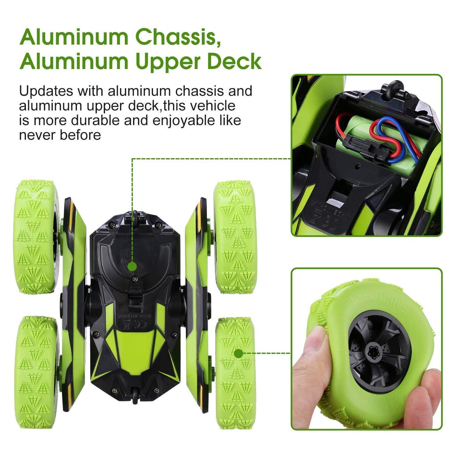 Joyjam Toys for 6-12 Year Old Boys RC Stunt Car for Kids and Adults 4WD Off Road Truck 2.4Ghz Remote Control Vehicle Double Sided 360 Degree Rotating Christmas Birthday Gifts NBC Green