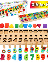 CozyBomB Wooden Number Puzzle Sorting Montessori Toys for Toddlers - Shape Sorter Counting Game for Age 3 4 5 Year olds Kids - Preschool Education Math Stacking Block Learning Wood Chunky Jigsaw
