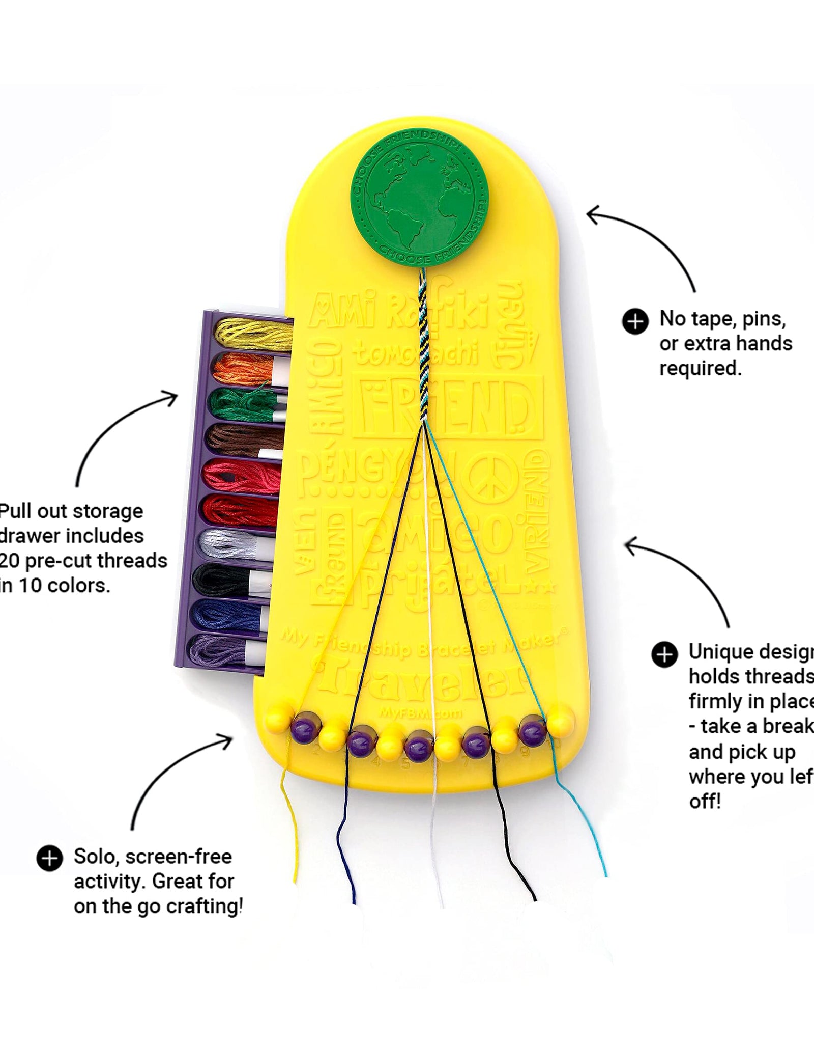 Choose Friendship, My Friendship Bracelet Maker, 20 Pre-cut Threads (Craft Kit / Kids Jewelry Kit)