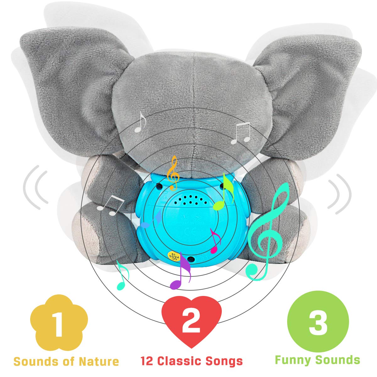 Aitbay Plush Elephant Music Baby Toys 0 3 6 9 12 Months, Cute Stuffed Aminal Light Up Baby Toys Newborn Baby Musical Toys for Infant Babies Boys & Girls Toddlers 0 to 36 Months