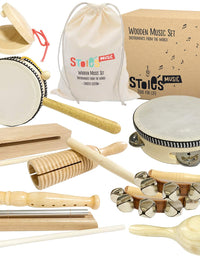 Stoie's International Wooden Music Set for Toddlers and Kids- Eco Friendly Musical Set with A Cotton Storage Bag - Promote Environment Awareness, Creativity, Coordination and Have Lots of Family Fun
