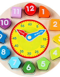 Garlictoys Wooden Shape Color Clock Puzzle-Teaching Time Sorting Number Blocks, Stacking Sorter Jigsaw Montessori Early Learning Montessori Educational Toy Gift for3+ Year Old Toddler Baby Kids
