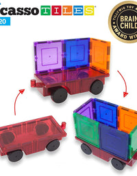 PicassoTiles 2 Piece Car Truck Construction Kit Toy Set Vehicle Educational Magnet Building Tile Magnetic Blocks Puzzle Magnets Toys with Re-Enforced Hitch and Long Bed for Girls Boys Toddler Ages 3+

