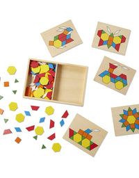 Melissa & Doug Pattern Blocks and Boards - Classic Toy With 120 Solid Wood Shapes and 5 Double-Sided Panels
