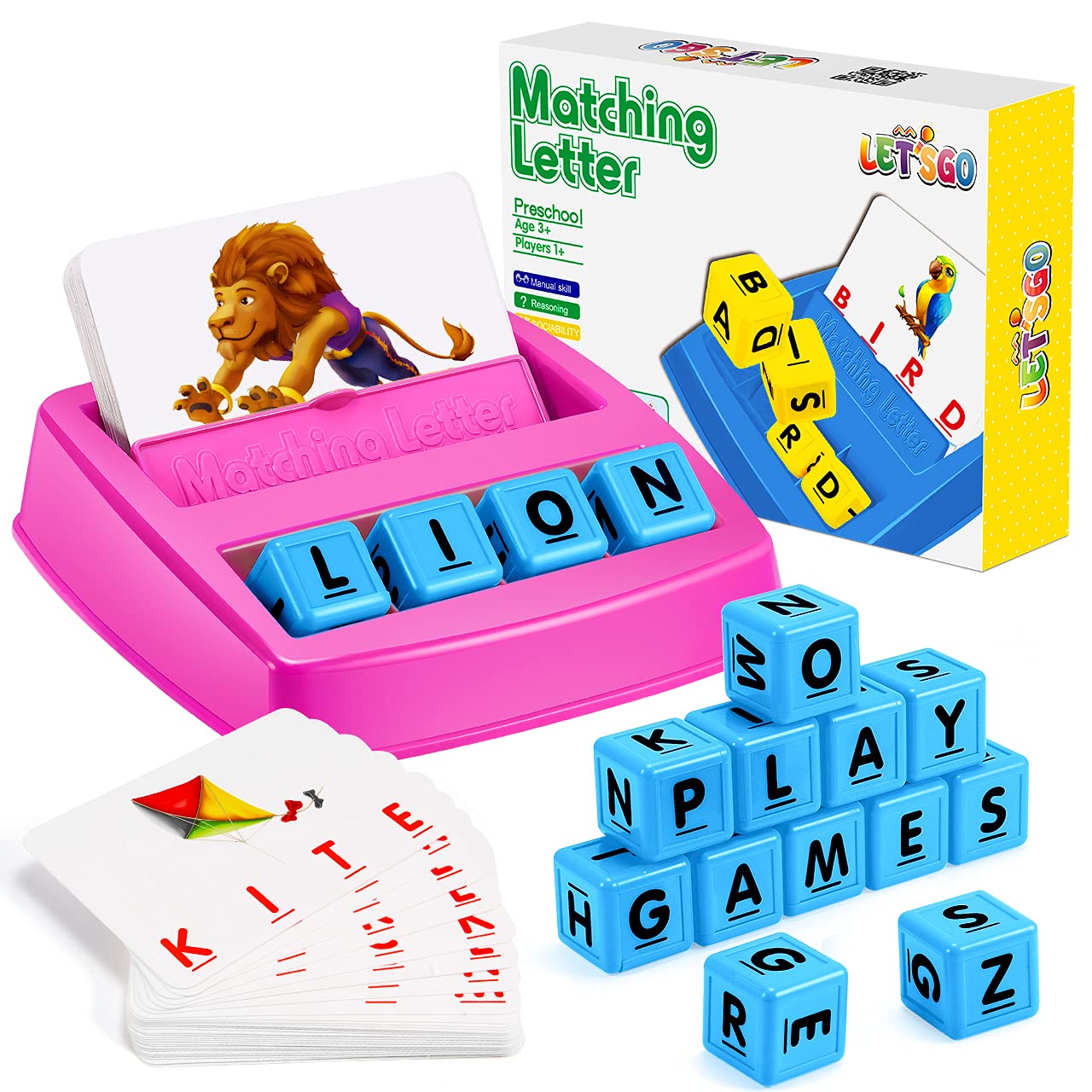LIWIN LET'S GO! Learning Games for Kids Age 3-8, Matching Letter Game for Kids Toys Ages 3-8 Educational Toys for 3-8 Year Olds Boys Girls Christmas Birthday Gifts for 3-8 Year Olds Boys Girls Blue