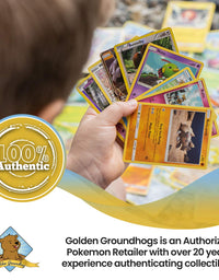 200 Assorted Pokemon Cards - 3 GX Ultra Rares, 4 Rare Cards, 3 Holographics, 90 Common/Uncommons, and 100 Energy Cards - Includes Golden Groundhog Treasure Chest Storage Box
