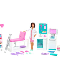 Barbie Fast Cast Clinic Playset, Brunette Doctor Doll (12-in), 30+ Play Pieces, 4 Play Areas, Cast & Bandage Making, Medical & X-ray Stations, Exam Table, Gift Shop & More, Great Toy Gift
