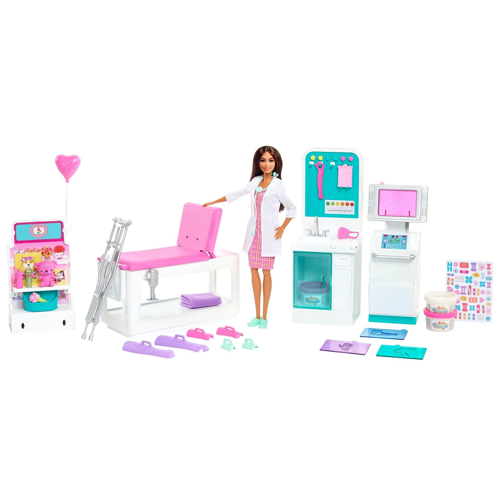 Barbie Fast Cast Clinic Playset, Brunette Doctor Doll (12-in), 30+ Play Pieces, 4 Play Areas, Cast & Bandage Making, Medical & X-ray Stations, Exam Table, Gift Shop & More, Great Toy Gift