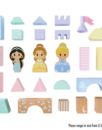 Disney Wooden Toys Princess Castle Block Set, 25-Pieces Include Cinderella, Belle, and Jasmine Block Figures, Amazon Exclusive, by Just Play
