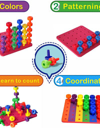 Stacking Peg Board Set Toy | JUMBO PACK | 60 Pegs & Board + FREE Stacking Cups + FREE Colorful Board + FREE Storage Bag | STEM Color Learning Montessori Occupational Therapy Fine Motor Skills Toddlers
