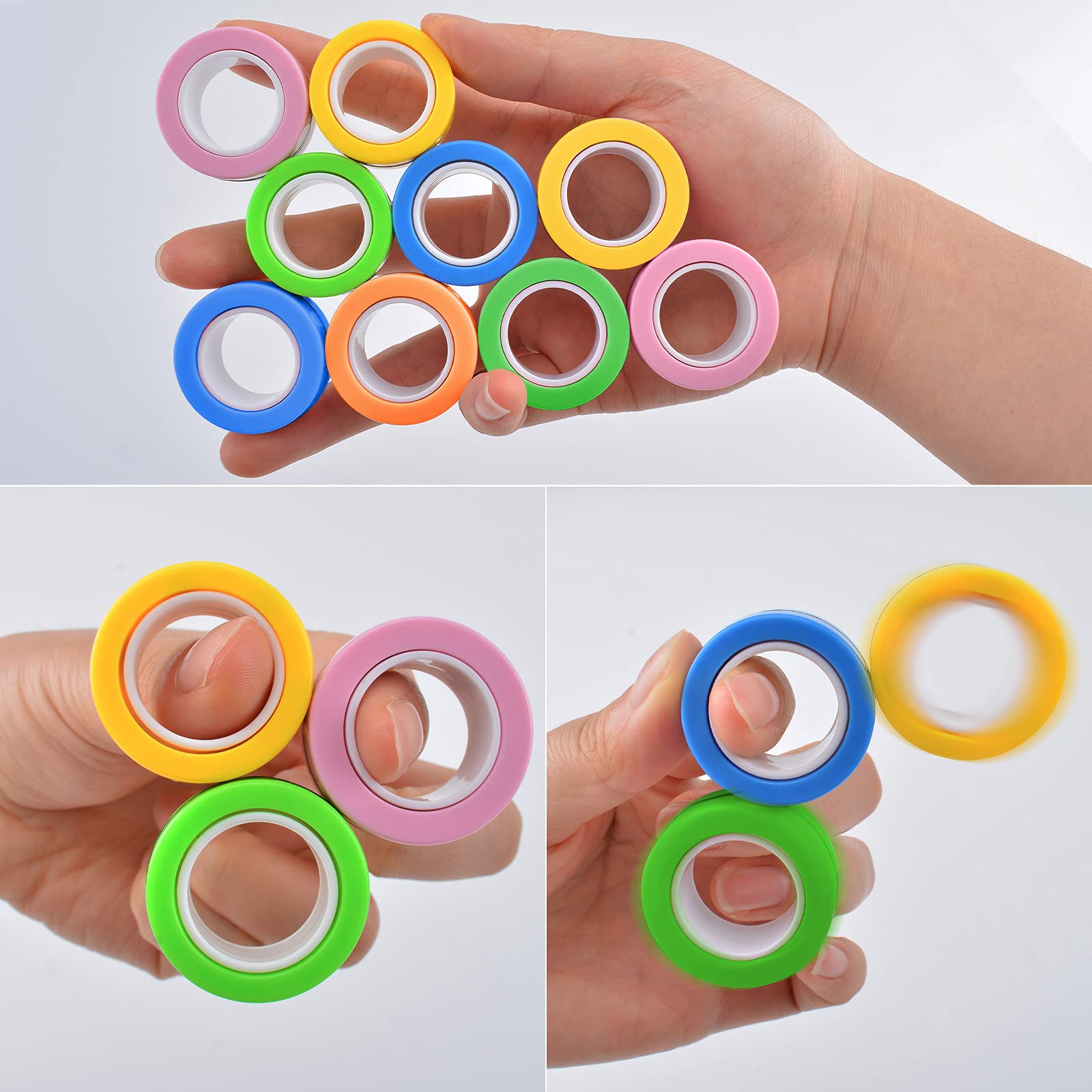 6PCS Magnetic Rings, Fidget Rings,Roller Rings,Adult Finger Fidget Toys, ADHD Anxiety Relief Decompression Magical Ring Fidget Toy,Funny Gifts kids Magnetic Spinner Ring for Boys Girls(Random Color)