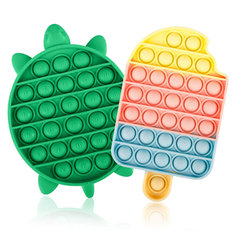 Jasilon [Newest Design [UPGRAED Material] 2PCS Push Bubble Pop Fidget Sensory Toy, Autism Special Needs Silicone Stress Reliever Toy, Anti-Anxiety Squeeze Sensory Toy for Kids (Turtle+Icecream)