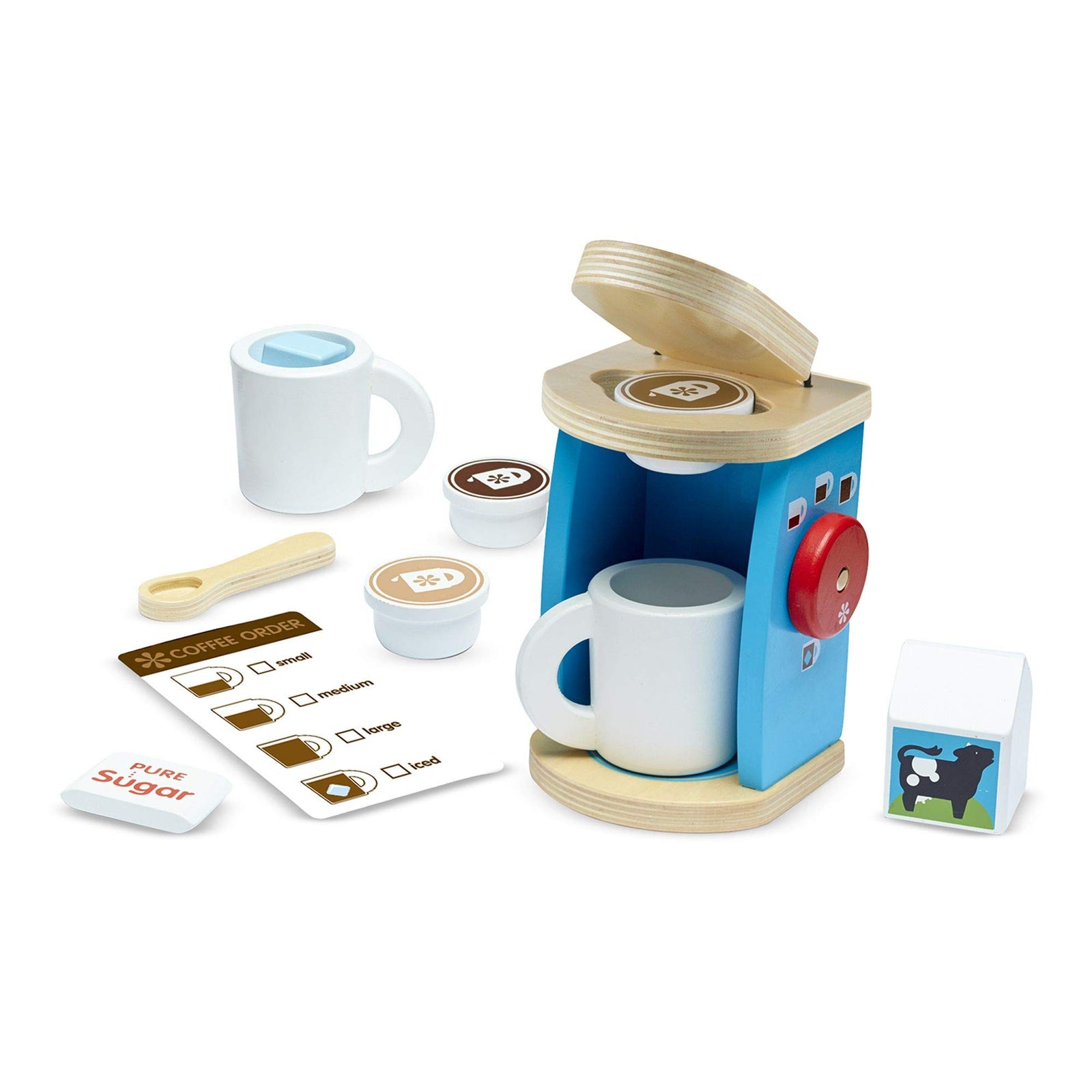 Melissa & Doug 12-Pieces Brew and Serve Wooden Coffee Maker Set - Play Kitchen Accessories