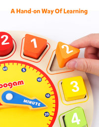 Coogam Wooden Shape Color Sorting Clock – Teaching Time Number Blocks Puzzle Stacking Sorter Jigsaw Montessori Early Learning Educational Toy Gift for Year Old Kids
