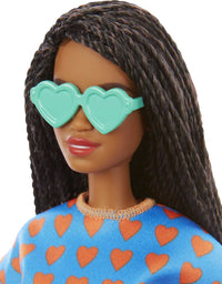 Barbie Fashionistas Doll # 172 , Heart Print Matching Top & Shorts & Twisted Hairstyle Toy for Kids 3 to 8 Years Old
