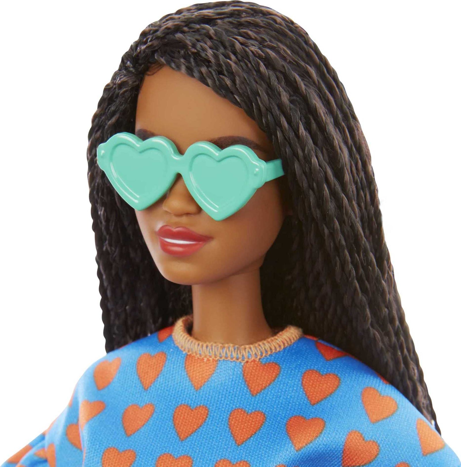 Barbie Fashionistas Doll # 172 , Heart Print Matching Top & Shorts & Twisted Hairstyle Toy for Kids 3 to 8 Years Old
