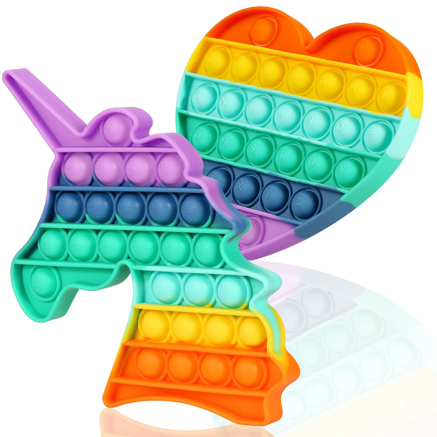 Popping Sound Fidget Toy Rainbow Unicorn Push Bubble Sensory Fidget Toys 2 Pack Anxiety & Stress Relief Autism Learning Materials Squeeze Toy for Kids Teens Office Older