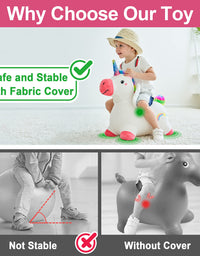 iPlay, iLearn Bouncy Pals Unicorn Hopping Horse Plush, Outdoor n Indoor Ride on Animal Toys, Inflatable Hopper, Activity Riding Birthday Gift for 18 Months 2 3 4 Year Old Kid Toddler Girl W/ Pump
