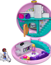 Polly Pocket Pocket World Donut Pajama Party Compact with Donut Shape, Polly’s Living Room World, Surprise Reveals, Micro Polly and Shani Dolls & Pizza Scooter Accessory [Amazon Exclusive]
