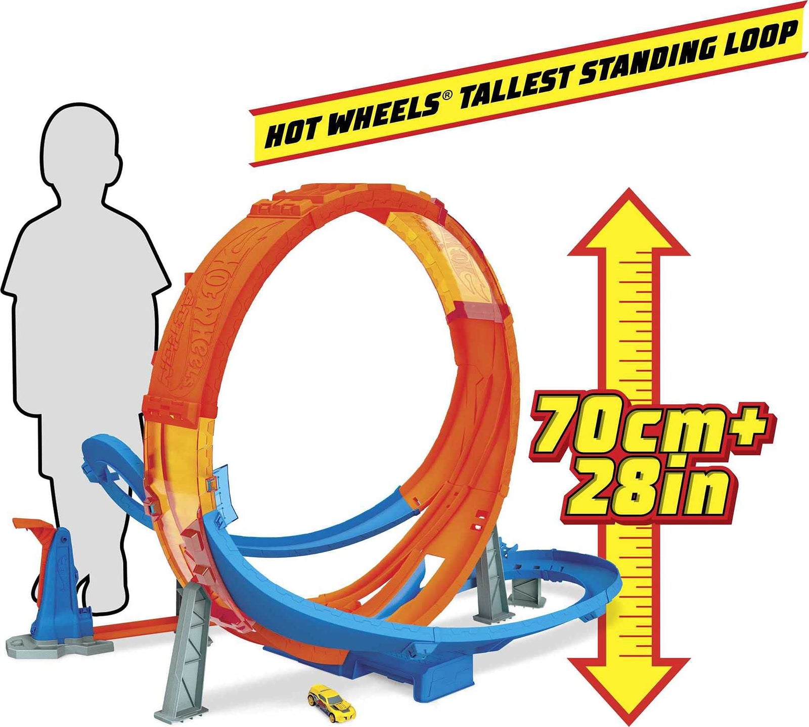 Hot Wheels Massive Loop Mayhem Track Set with Huge 28-Inch Wide Track Loop Slam Launcher, Battery Box & 1 1:64 Scale Car, Designed for Multi-Car Play, Gift for Kids 5 Years Old & Up