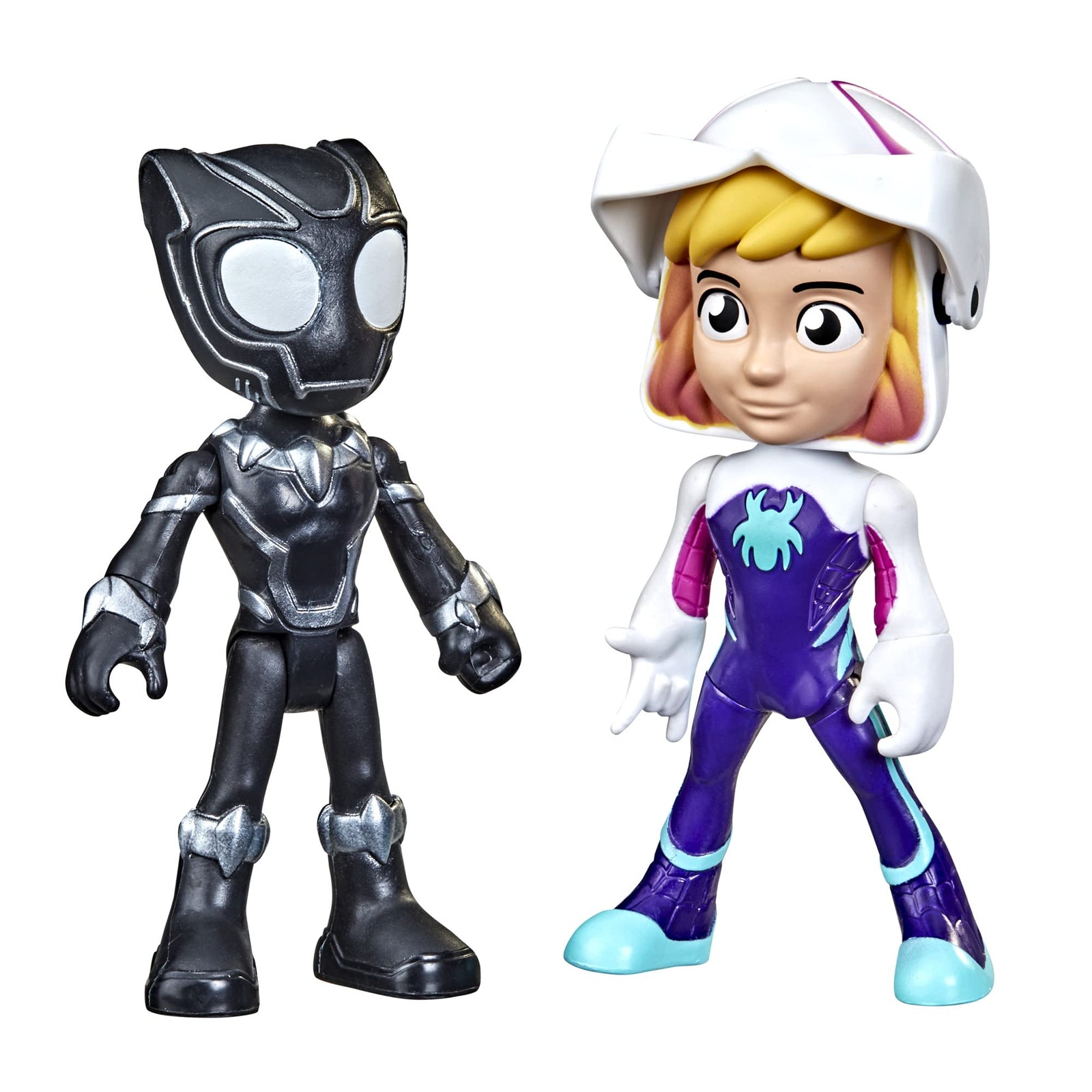Marvel Spidey and His Amazing Friends Hero Reveal 2-Pack,-Action Figures,-Mask Flip Feature, Ghost-Spider and Black Panther, 3 and Up