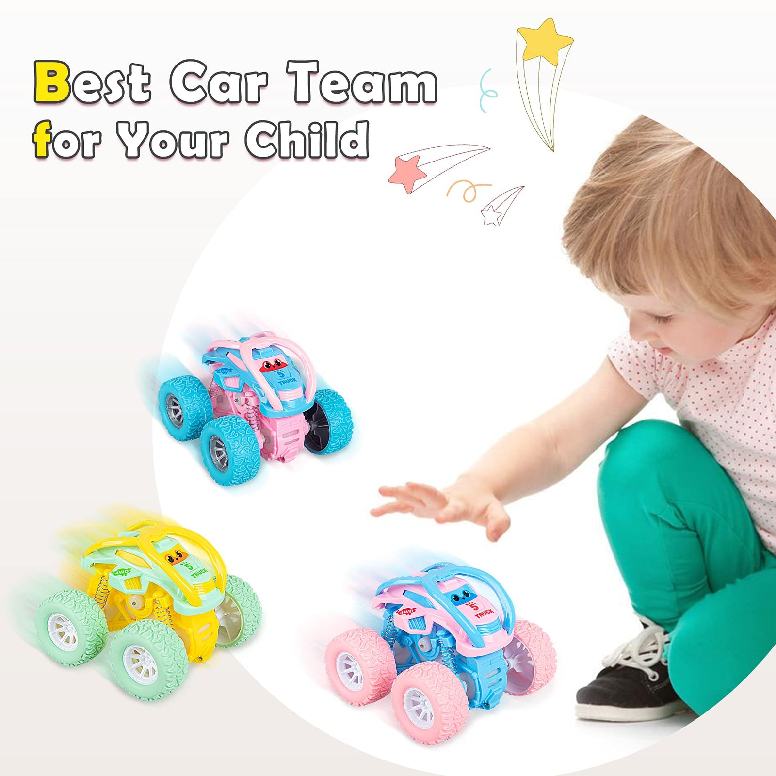 LODBY Cute Push & Go Double-Directions Vehicles Sets for Toddlers Gifts, 3 Pack