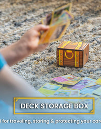 200 Assorted Pokemon Cards - 3 GX Ultra Rares, 4 Rare Cards, 3 Holographics, 90 Common/Uncommons, and 100 Energy Cards - Includes Golden Groundhog Treasure Chest Storage Box
