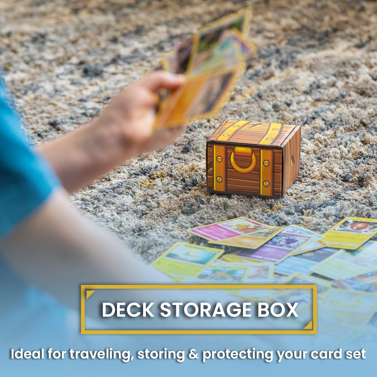 200 Assorted Pokemon Cards - 3 GX Ultra Rares, 4 Rare Cards, 3 Holographics, 90 Common/Uncommons, and 100 Energy Cards - Includes Golden Groundhog Treasure Chest Storage Box