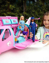 Barbie Dreamplane Transforming Playset with Reclining Seats and Working Overhead Compartments, Plus 15+ Pieces Including a Puppy and a Snack Cart, for Kids 3 Years Old and Up
