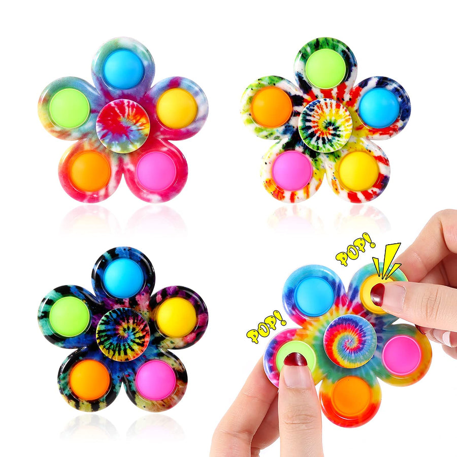 Effacera Pop Fidget Spinner Toys 4 Pack, Tie-Dye Popper Pop Bubble Spinner Set, Party Favors Sensory Fidget Bulk Pack Toys, Pop Hand Spinners, for Kids Teen Girl or Boy