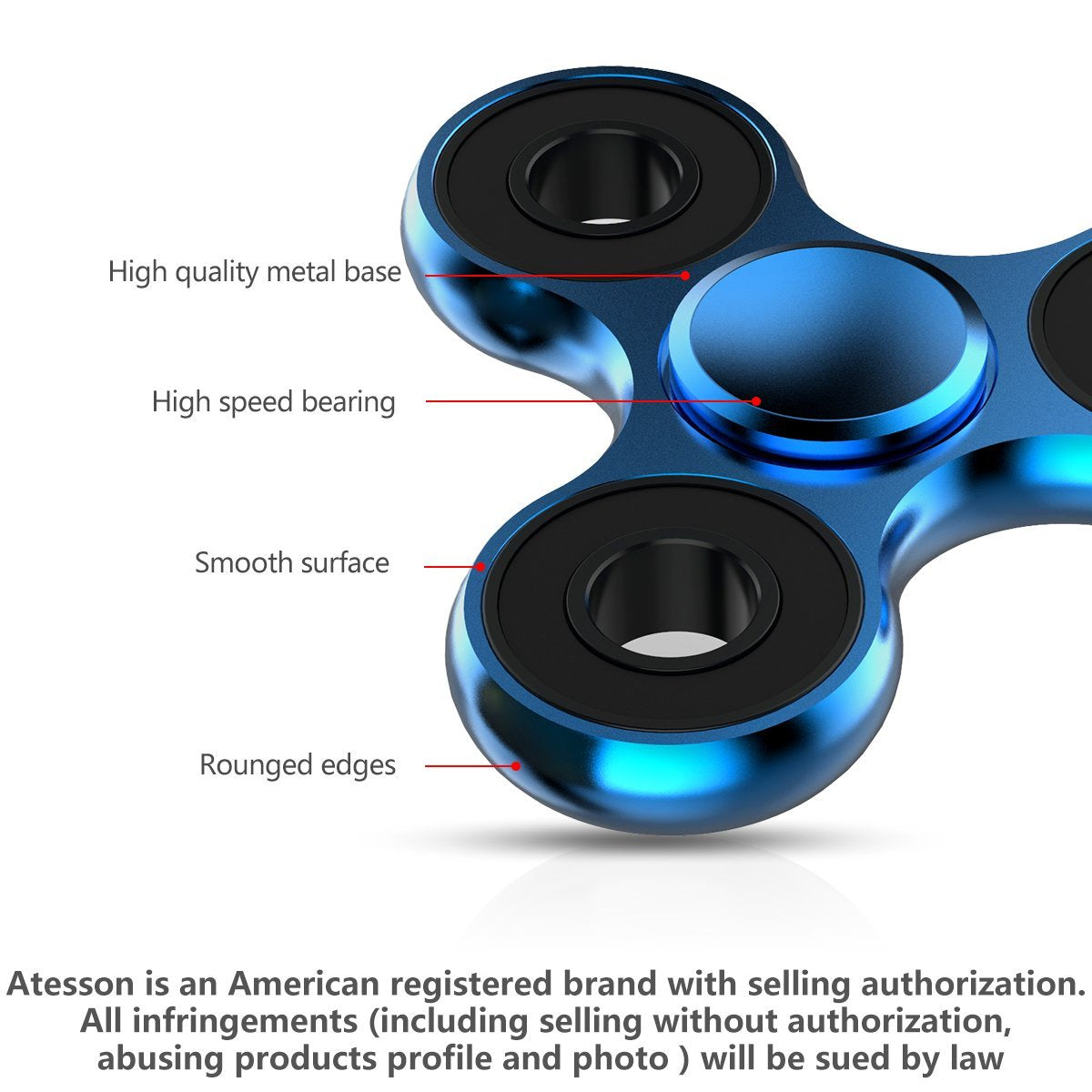 ATESSON Fidget Spinner Toy Ultra Durable Stainless Steel Bearing High Speed 2-5 Min Spins Precision Brass Material Hand spinner EDC ADHD Focus Anxiety Stress Relief Boredom Killing Time Toys