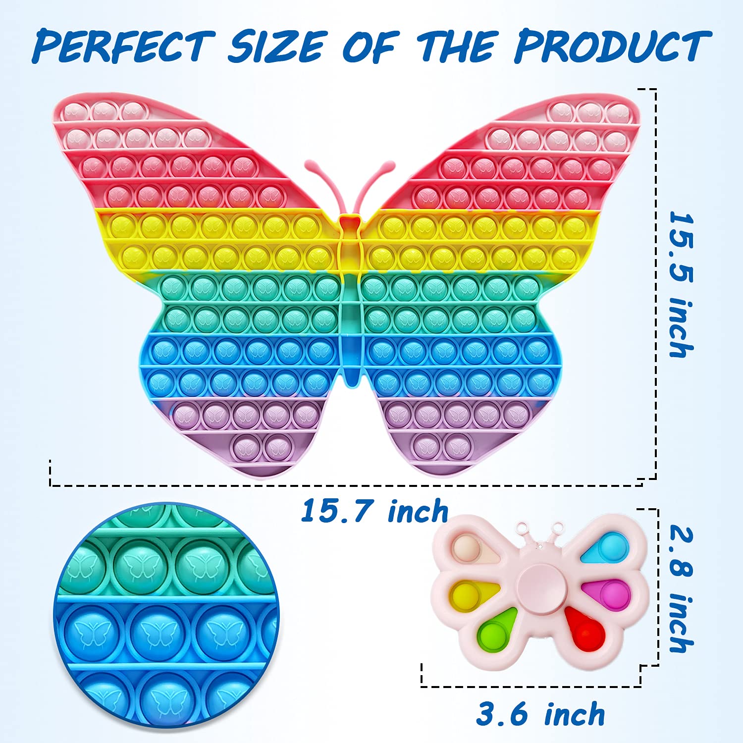 Giociiol 15.7 Inch, Jumbo Push Pop Fidget Packs, Big Size Butterfly Pop Fidget Toy, Rainbow Simple Dimple Fidget Toy, Large Super Big Huge Pop Pops it Anti-Anxiety Tool for Kids and Adult (2PCS)