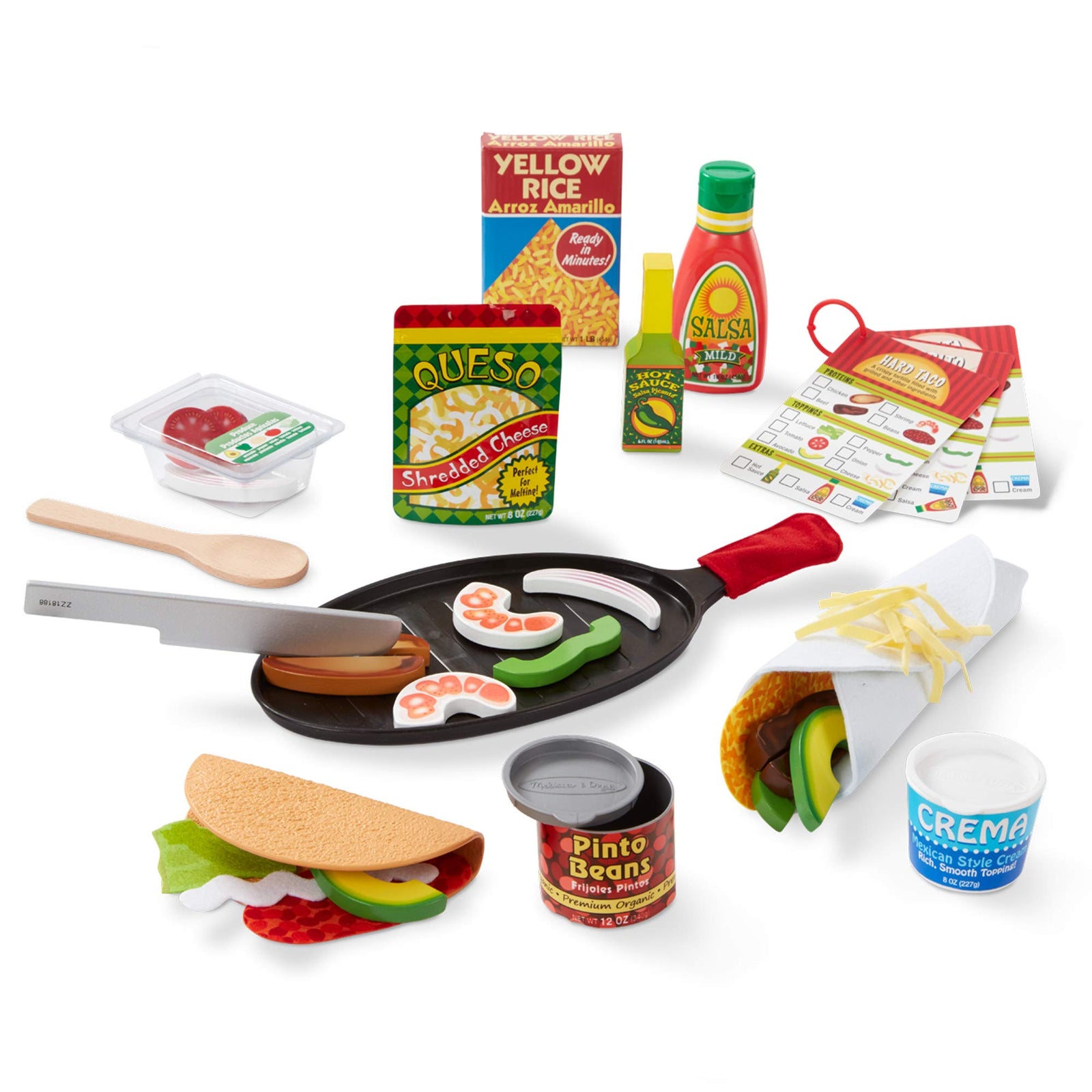 Melissa & Doug Fill & Fold Taco & Tortilla Set, 43 Pieces – Sliceable Wooden Mexican Play Food, Skillet, and More