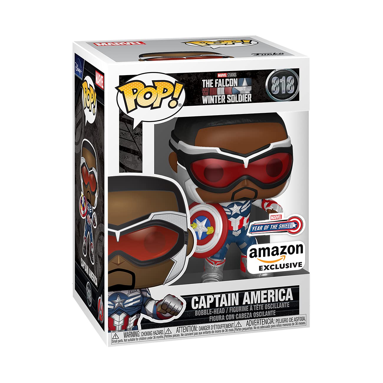 Funko POP Marvel: Falcon and The Winter Soldier - Captain America (Sam Wilson) with Shield, Year of The Shield Amazon Exclusive,Multicolor,51650