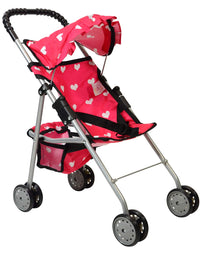 The New York Doll Collection My First Doll Stroller with Basket & Heart Design Foldable Doll Stroller, Pink
