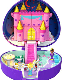 Polly Pocket Keepsake Collection Starlight Castle Compact, Enchanted Castle Theme, Special Box, Polly & Prince Dolls, Carriage, Swan & Unicorn Figures, Collectible Gift for Polly Fans
