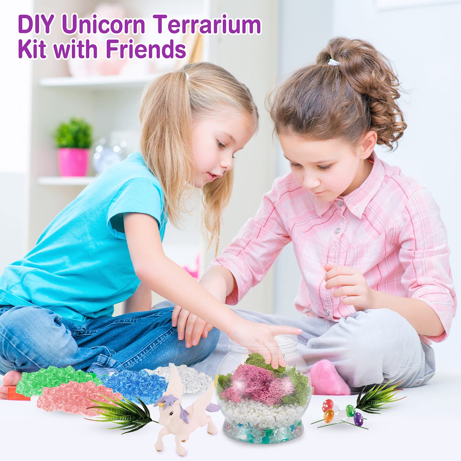 DIY Light-Up Terrarium Kit for Kids with Unicorn Toys, Building Your Wonder Garden, Unicorn Craft Nightlight Gift for Girls Age 3, 4, 5, 6, 7, 8+Years Old, Unicorn Stuff, Birthday Gift, Bedroom Decor
