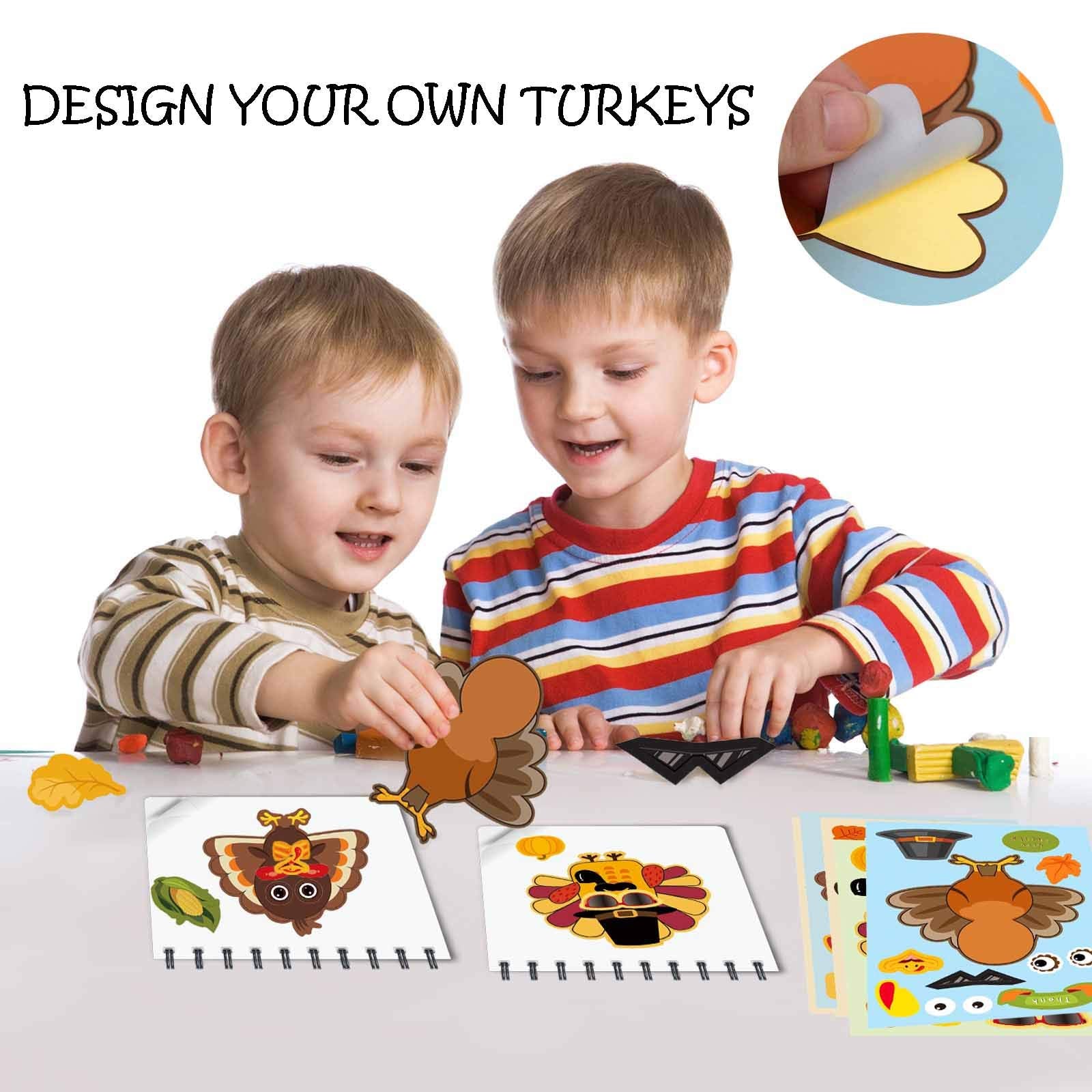 Make-A-Turkey Stickers Thanksgiving Party Favors Supplies 368pcs-DIY Stickers for Kids Turkey Games Crafts Stickers Autumn Fall Harvest Halloween Thanksgiving Decorations 32 Sheets